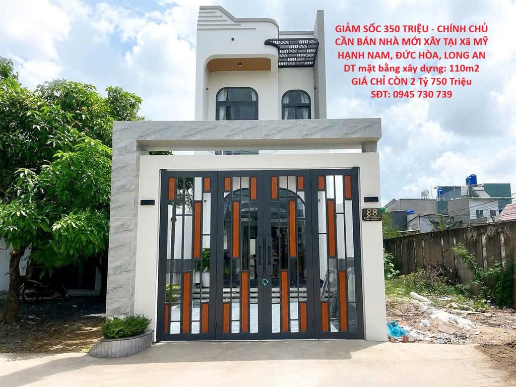GIẢM SỐC 350 TRIỆU - CHÍNH CHỦ CẦN BÁN NHÀ MỚI XÂY TẠI Xã MỸ HẠNH NAM, ĐỨC HÒA, LONG AN