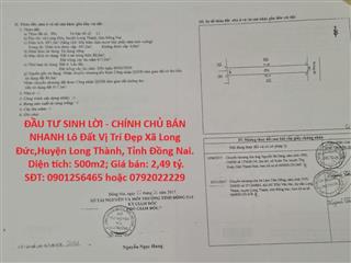 ĐẦU TƯ SINH LỜI - CHÍNH CHỦ BÁN NHANH Lô Đất Vị Trí Đẹp Xã Long Đức,Huyện Long Thành,