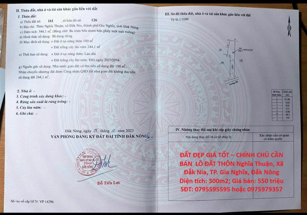 ĐẤT ĐẸP GIÁ TỐT – CHÍNH CHỦ CẦN BÁN  LÔ ĐẤT THÔN Nghĩa Thuận, Xã Đắk Nia, TP. Gia Nghĩa,