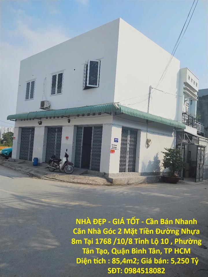 NHÀ ĐẸP - GIÁ TỐT - Cần Bán Nhanh Căn Nhà Góc 2 Mặt Tiền Đường Nhựa 8m Tại Quận Bình Tân,