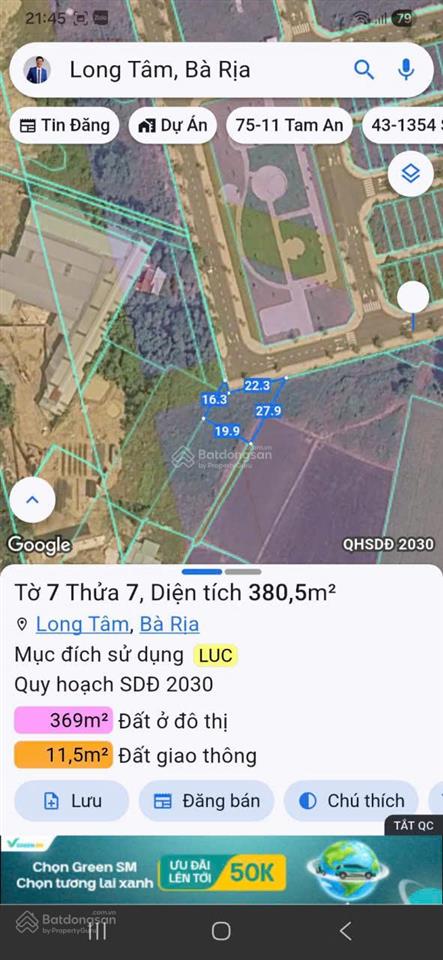 Hiếm! đất view công viên tdc hòa long tp. bà rịa  mặt tiền hơn 30m 380,5m2