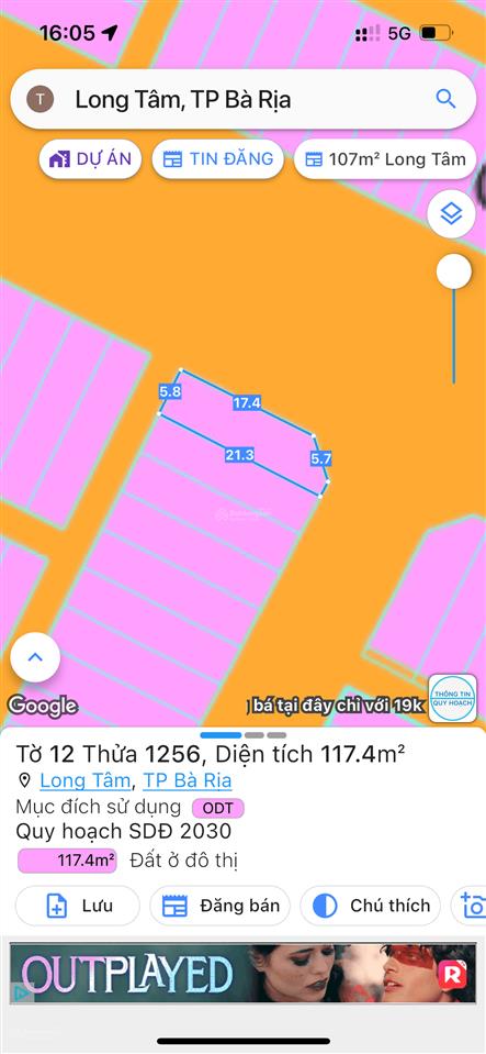 Bán lô góc đường hoàng hoa thám long tâm bà rịa