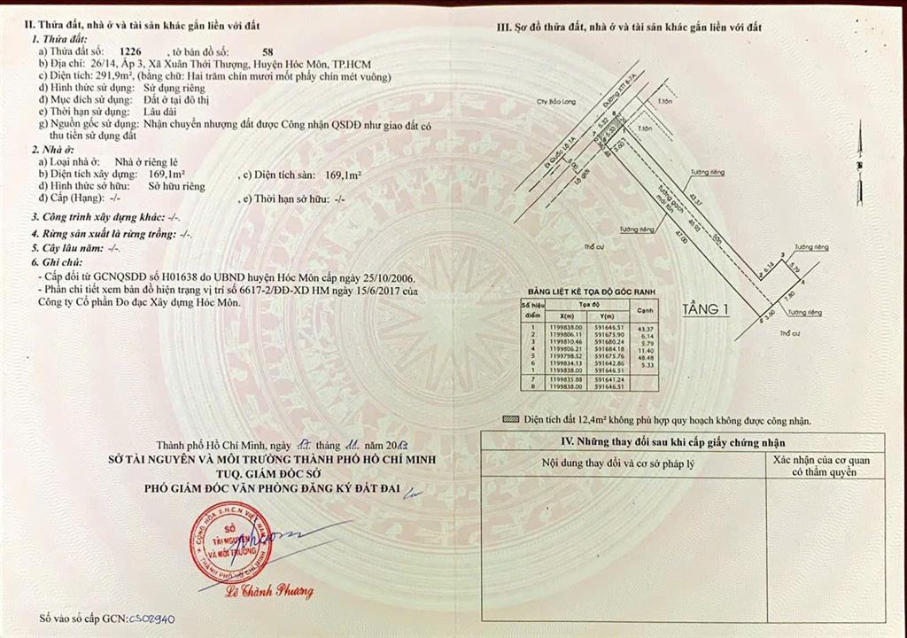 Cần bán đất tại ấp 3, xã xuân thới thượng, hóc môn, hcm