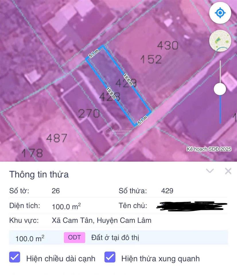 Đất full thổ cư 100m2 gần chợ cam tân, cam lâm vùng an toàn