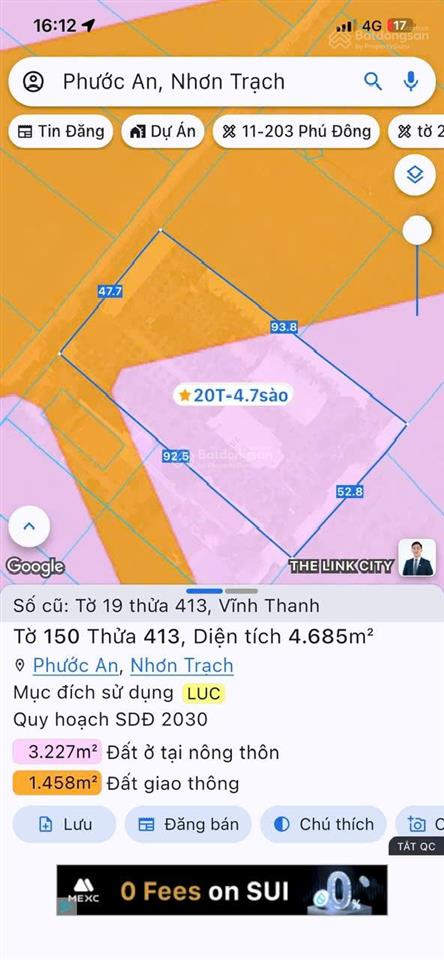 Giá bán 26.5 tỷ  4685m2 đất tại kinh dương vương, nhơn trạch, đồng nai (xã phước an)