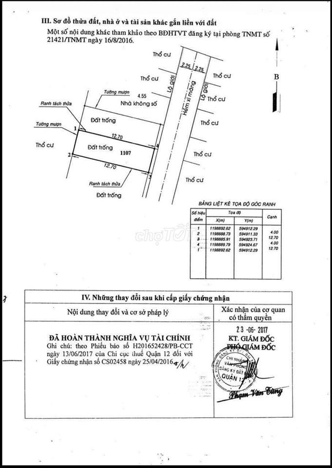Cẩn Bán gầp  lô đẩt P ĐHT  DT 4 x 13  giá 3 tỷ7 thương Lượng