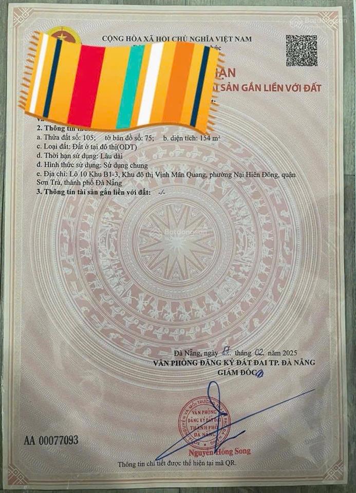 Chính chủ bán đất mt khúc thừa dụ 10.5m, dt 154m2 xây cao 9 tầng, sơn trà, giá sụp 12.5 tỷ