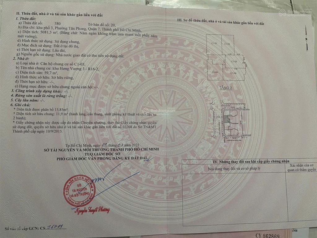 Bán căn hộ hưng vượng 3  block c, trung tâm phú mỹ hưng, quận 7