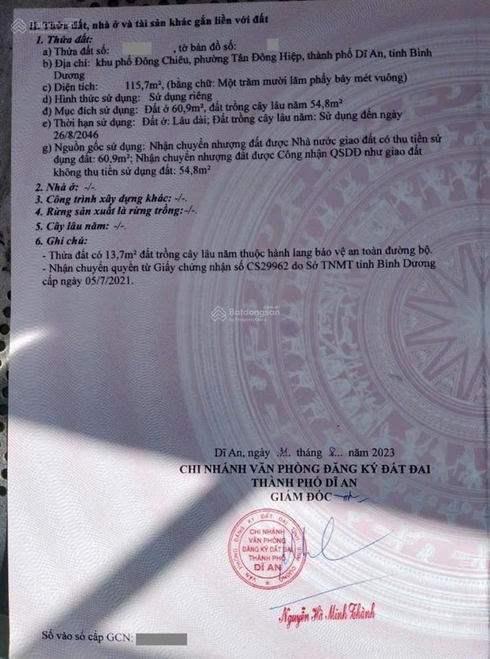 Đất mặt tiền đường chiêu liêu, phường tân đông hiệp tp dĩ an