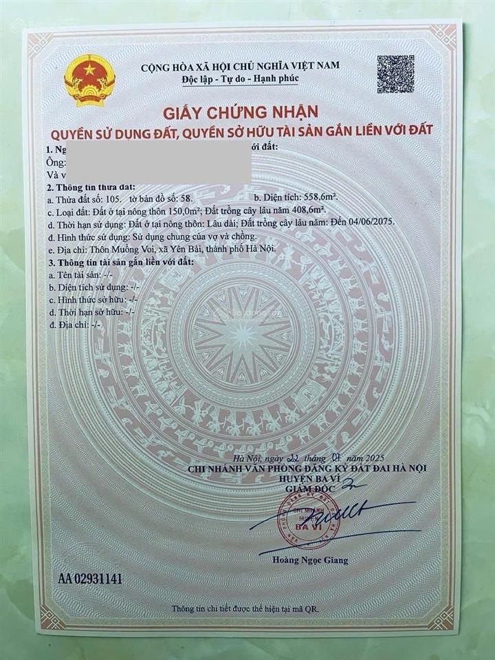 Cần chuyển nhượng 558m2 trong đó có 150m2 thổ cư tại yên bài