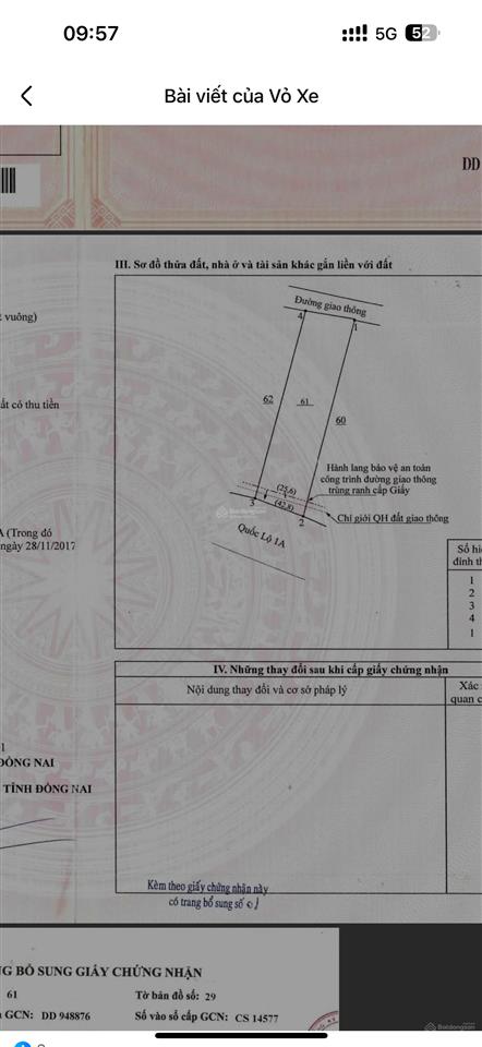 Đất mặt tiền quốc lộ 1a, đồng nai 20m