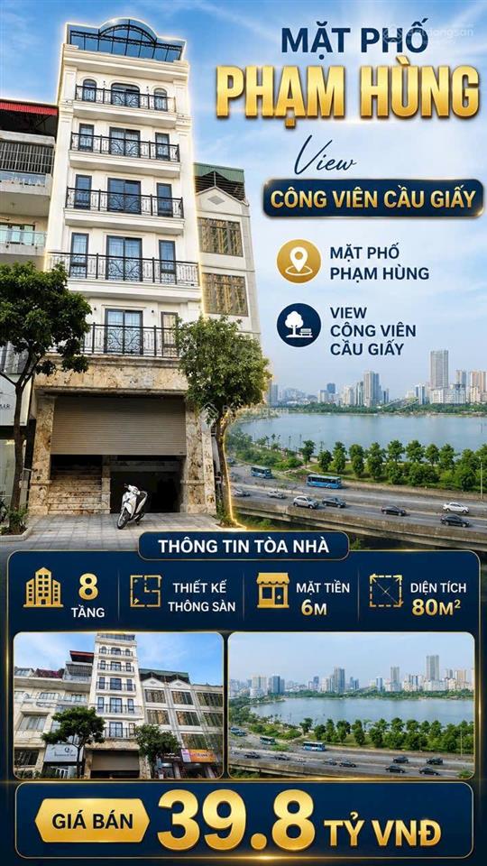 Mặt phố phạm hùng  siêu vị trí trung tâm hà nội  80m  8 tầng  thang máy  giá 39 tỷ