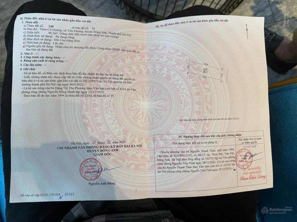 Chính chủ bán đất 48,3m2 tại cổ dương, tiên dương, đông anh, hà nội