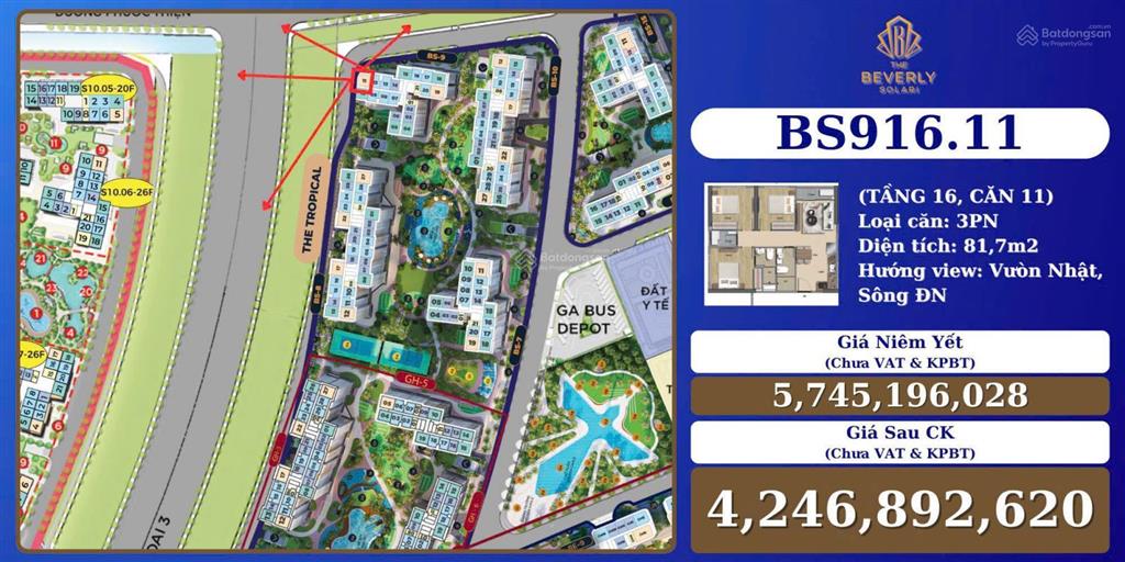 Bán gấp căn 3pn 2wc 82m² view vườn nhật & sông đồng nai the beverly solari giá chỉ 4.756 tỷ