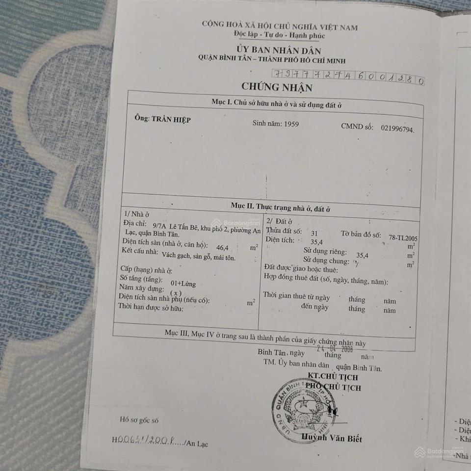 Chính chủ bán nhà hxh lê tấn b an lạc bình tân 3,5x15 cn 46,4 giá 3,88 tỷ tl ạ  0901 970 *** ngân