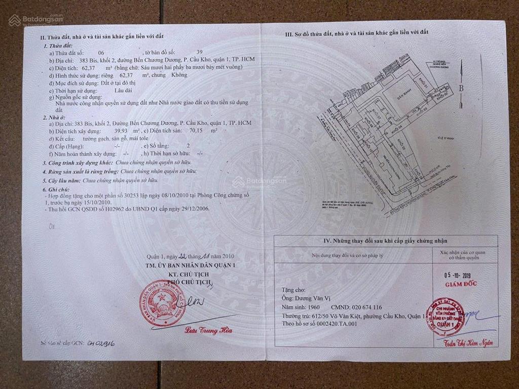 Chính chủ bán đất 160m2 giá 199tr/m q.1 p.cầu ông lãnh tặng nhà mới 36pn dt 252tr  0901 970 *** n