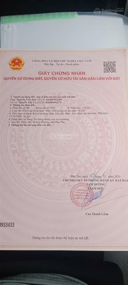 Bán đất 116m2 tại xã hướng đạo, 1,180 tỷ, bao rẻ nhất khu vực