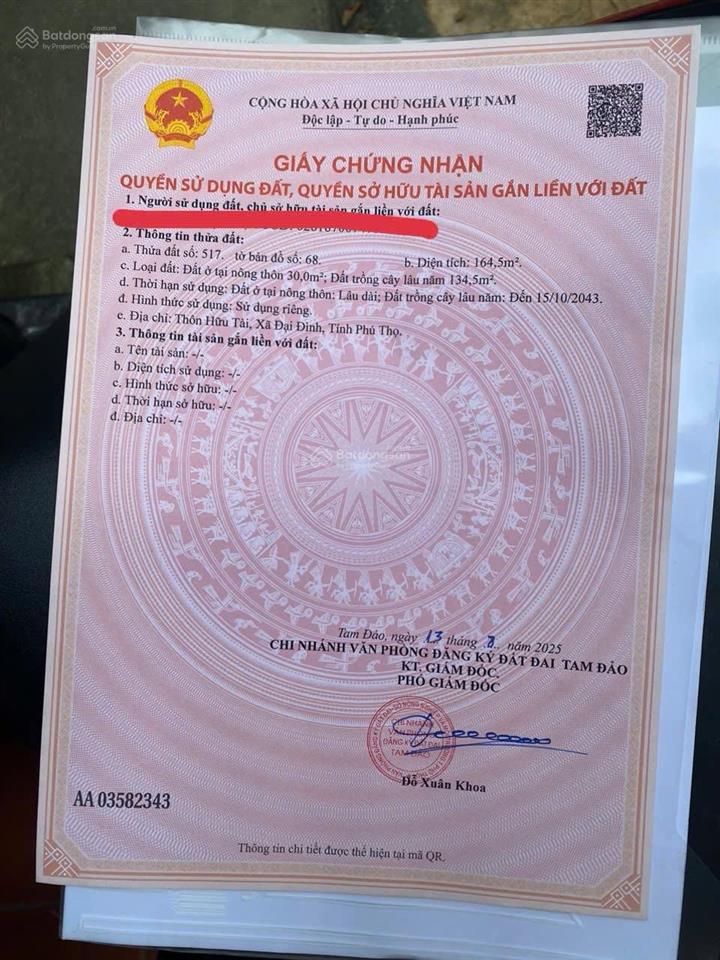 Bán đất tại đại đình, 390 triệu, 164.5m2, pháp lý đầy đủ