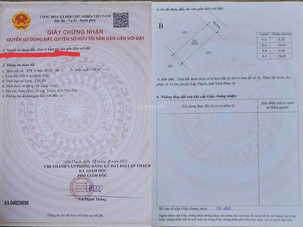 Bán đất nền 100m2 tại xã tử du, 790 triệu vnd, đất 100% thổ cư