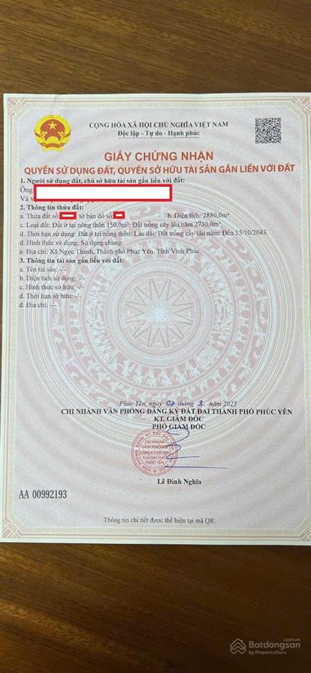 Đất nghỉ dưỡng ngọc thanh, phúc yên, vĩnh phúc, 14,4 tỷ, 2880 m2, pháp lý đầy đủ