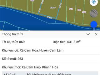 Cam hoà 631m2 khu an toàn 2 mặt tiền full thổ cư chỉ 6,5tr/m2