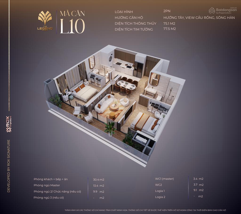 Chạm tay vào siêu phẩm căn hộ 2pn 71.5m² tại the legend giá 7.2 tỷ  sát cạnh cầu rồng