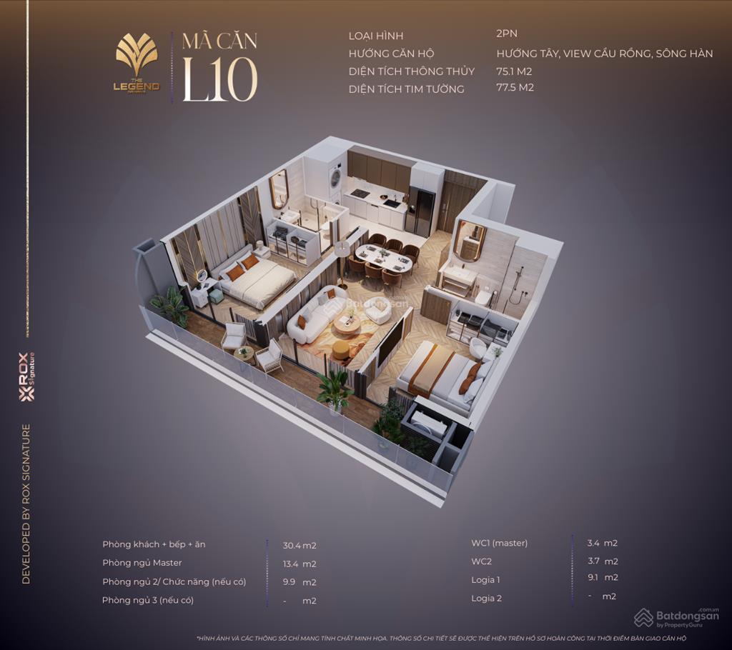 Chạm tay vào siêu phẩm căn hộ 2pn 71,5m2 tại the legend giá 7,2 tỷ  sát cạnh cầu rồng