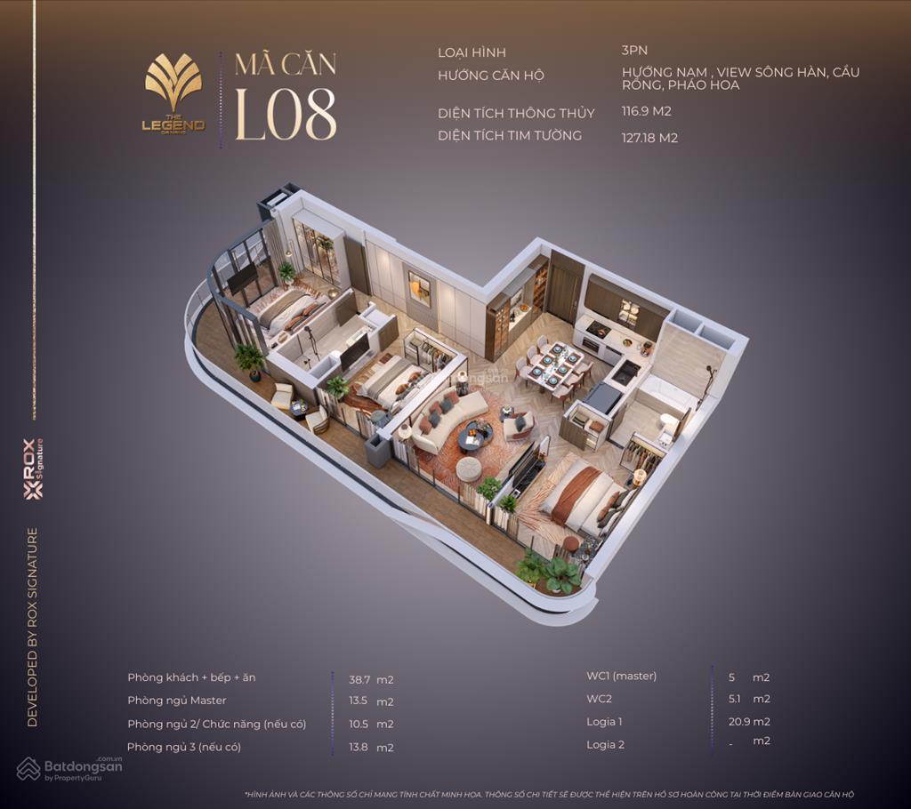 Căn hộ "sky villa" giữa tầng không, căn góc 3pn panorama tại the legend