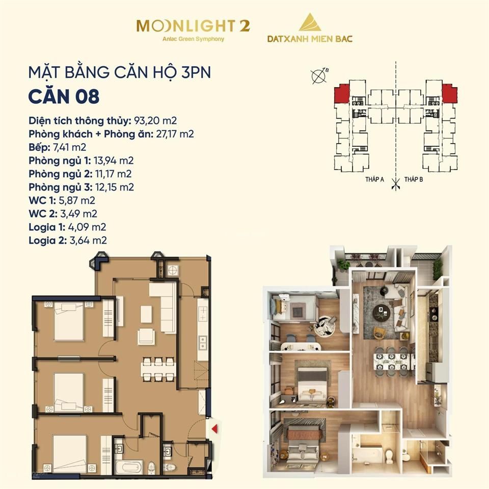 Chính chủ bán căn góc 3pn  giá chỉ từ 6.3 tỷ view công viên trung tâm tòa moonlight 2