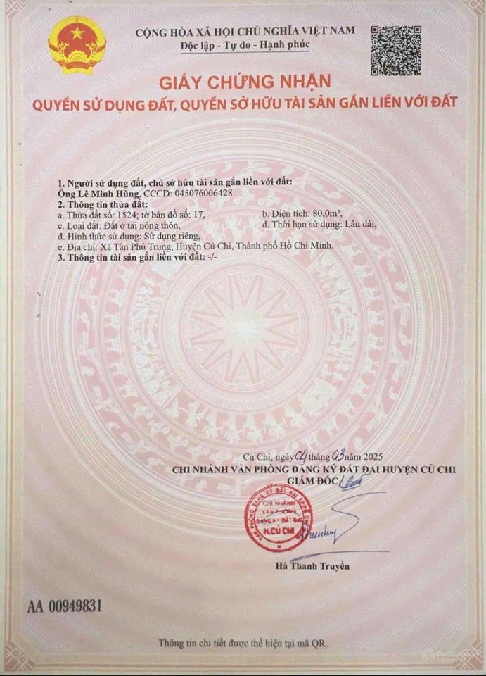 900triệu sở hữu ngay lô góc 80m2 mặt tiền xã tân phú trung, sát vách bv xuyên á
