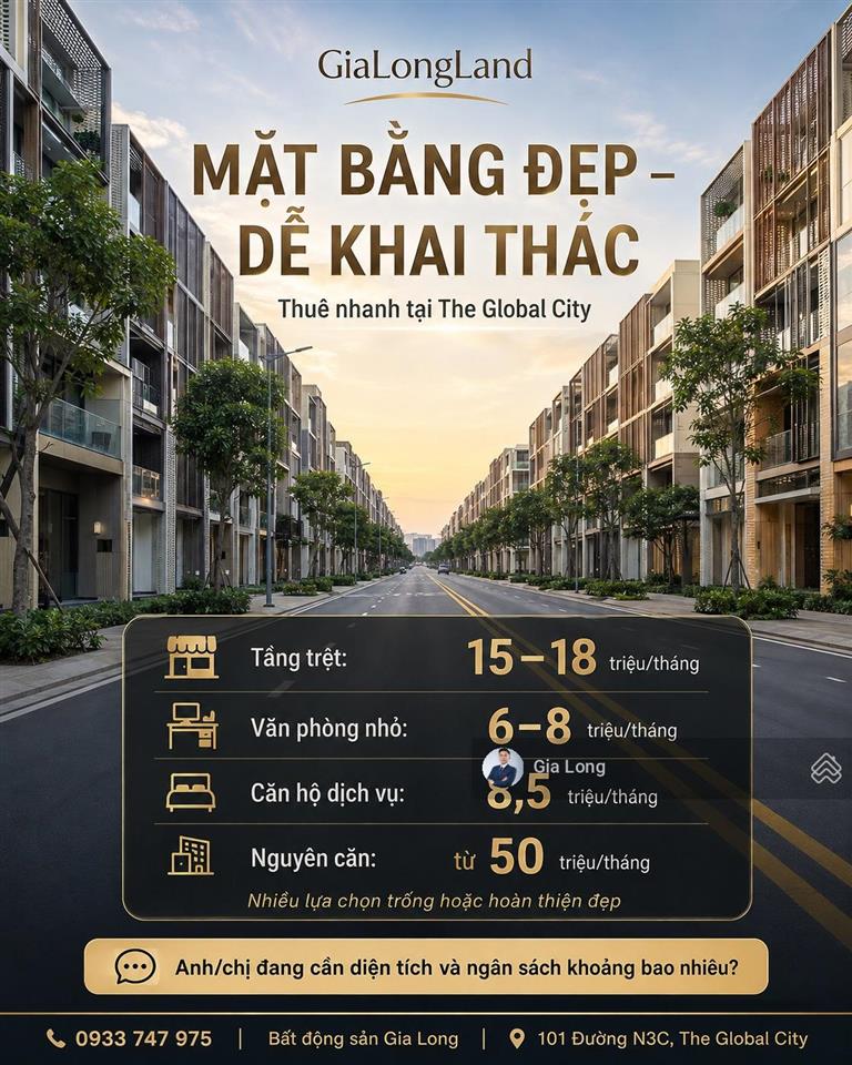 Cho thuê mặt bằng the global city  tầng trệt từ 15 triệu/tháng