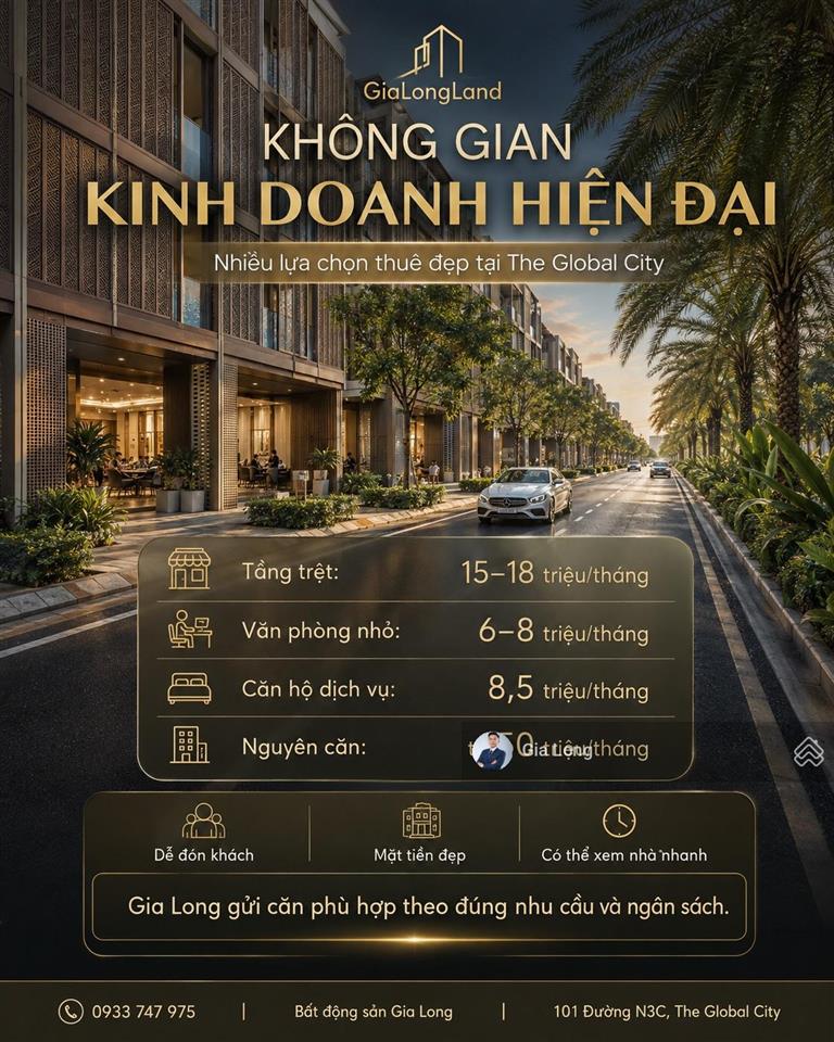 Cho thuê mặt bằng the global city  tầng trệt từ 15 triệu/tháng
