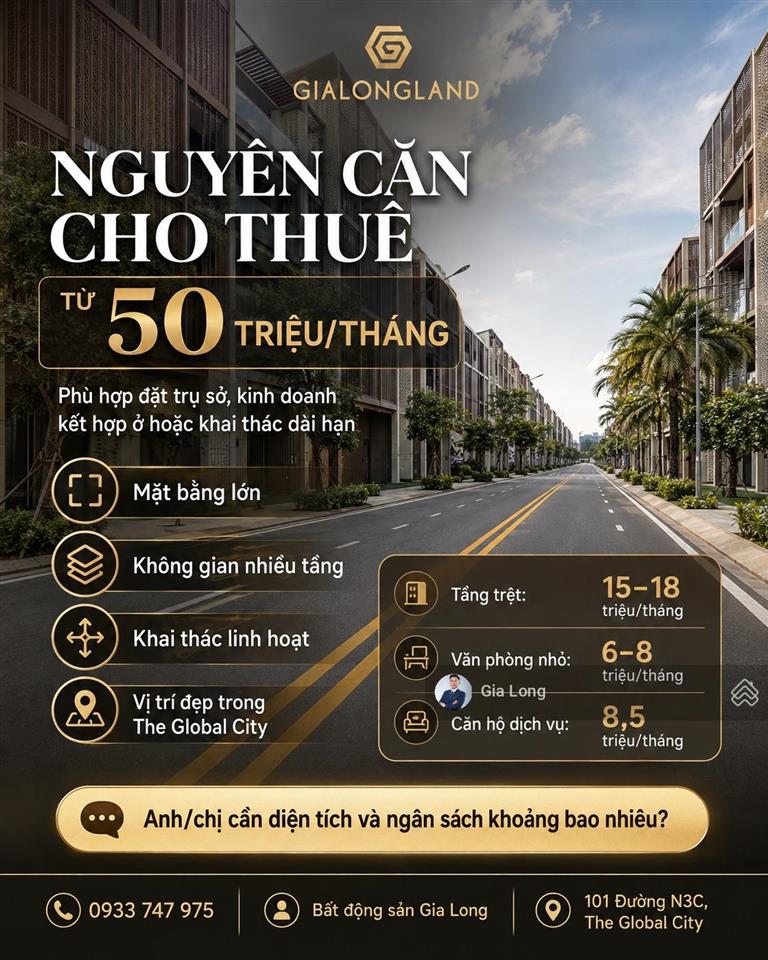 Cho thuê mặt bằng the global city  tầng trệt từ 15 triệu/tháng