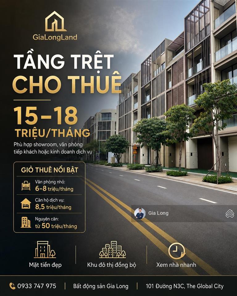Cho thuê mặt bằng the global city  tầng trệt từ 15 triệu/tháng