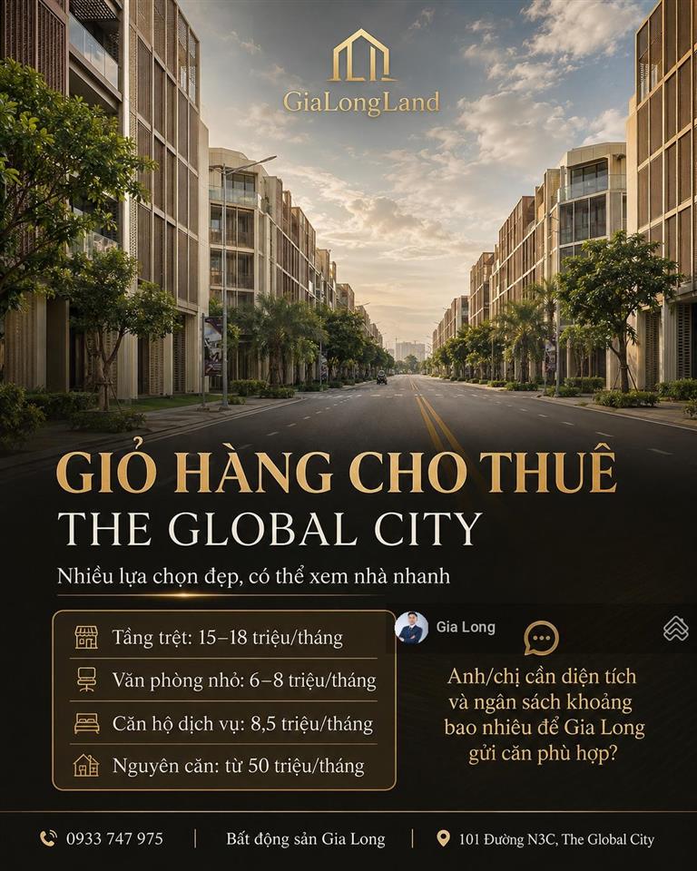 Cho thuê mặt bằng the global city  tầng trệt từ 15 triệu/tháng