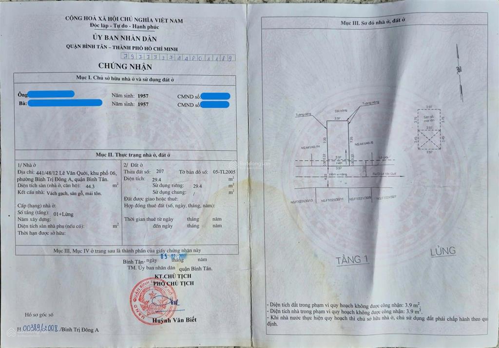 Bán nhà ở riêng lẻ, chính chủ, 44m2, sổ hồng riêng.