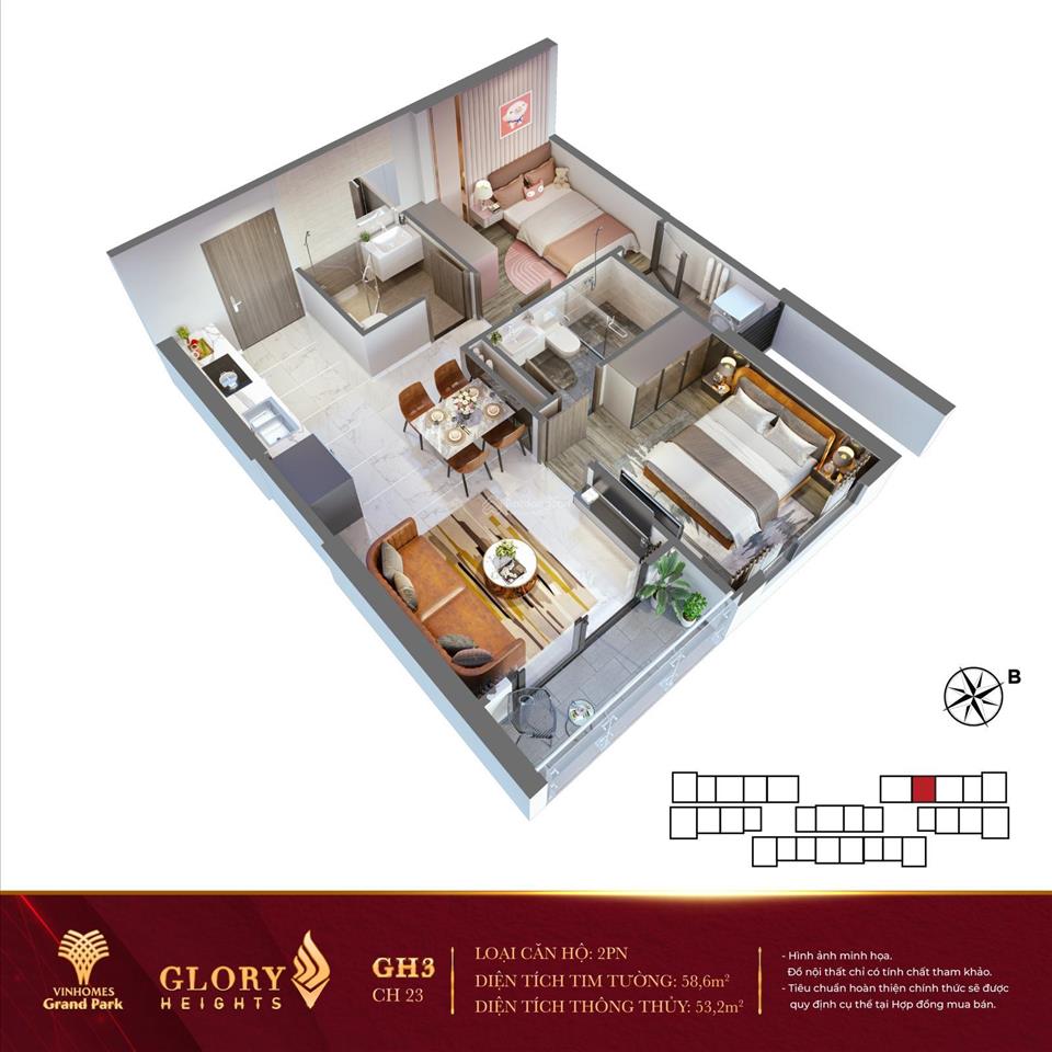 Glory heights 2pn 59m2  3ty19 view ngoại khu, vành đai