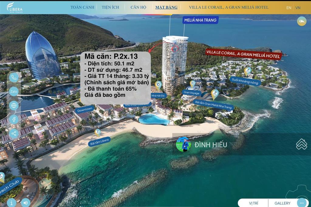Căn hộ biển libera nha trang, tầng cao the paramount view biển, diện tích 50.7 m2, loại 1pn