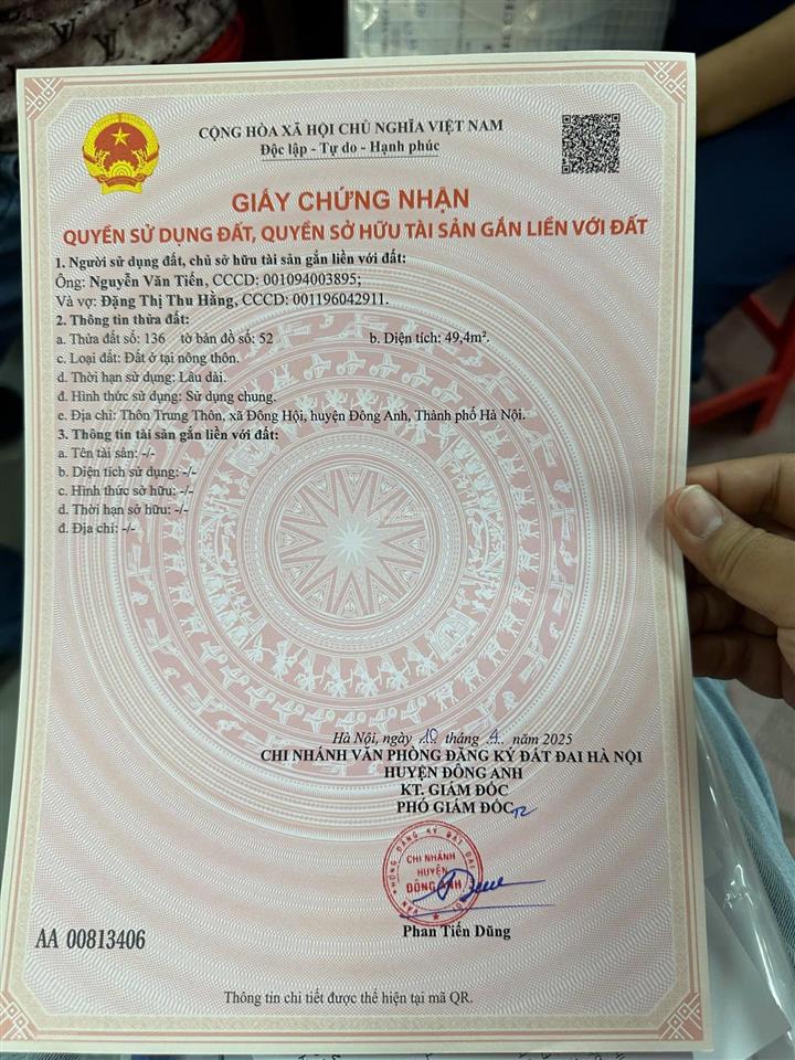 Chính chủ cần bán 50m đất 4x12,5 , vuông vắn oto vào nhà tại trung thôn , đông hội giá rẻ .