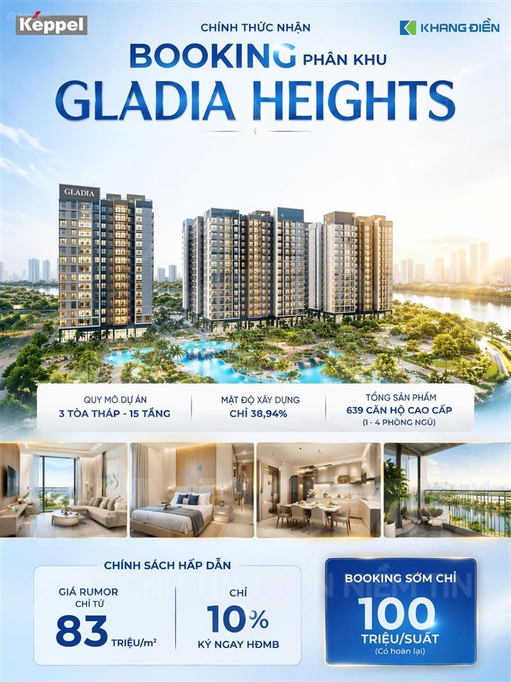 Gladia heights  chính thức nhận booking phân khu đẹp nhất dự án chỉ 100 triệu/ suất