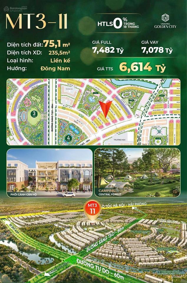 Bán shophouse tại vinhomes golden city, 7 tỷ vnd, 75m2, 4 tầng, hướng nam, giá tốt!