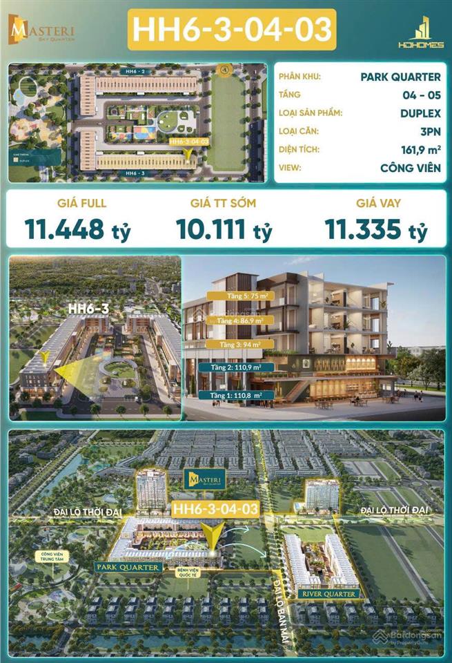 Còn 1 căn duy nhất diện tích 169.1m2 giá 60 tr/m2 masteri sky quarter tiện ích đẳng cấp