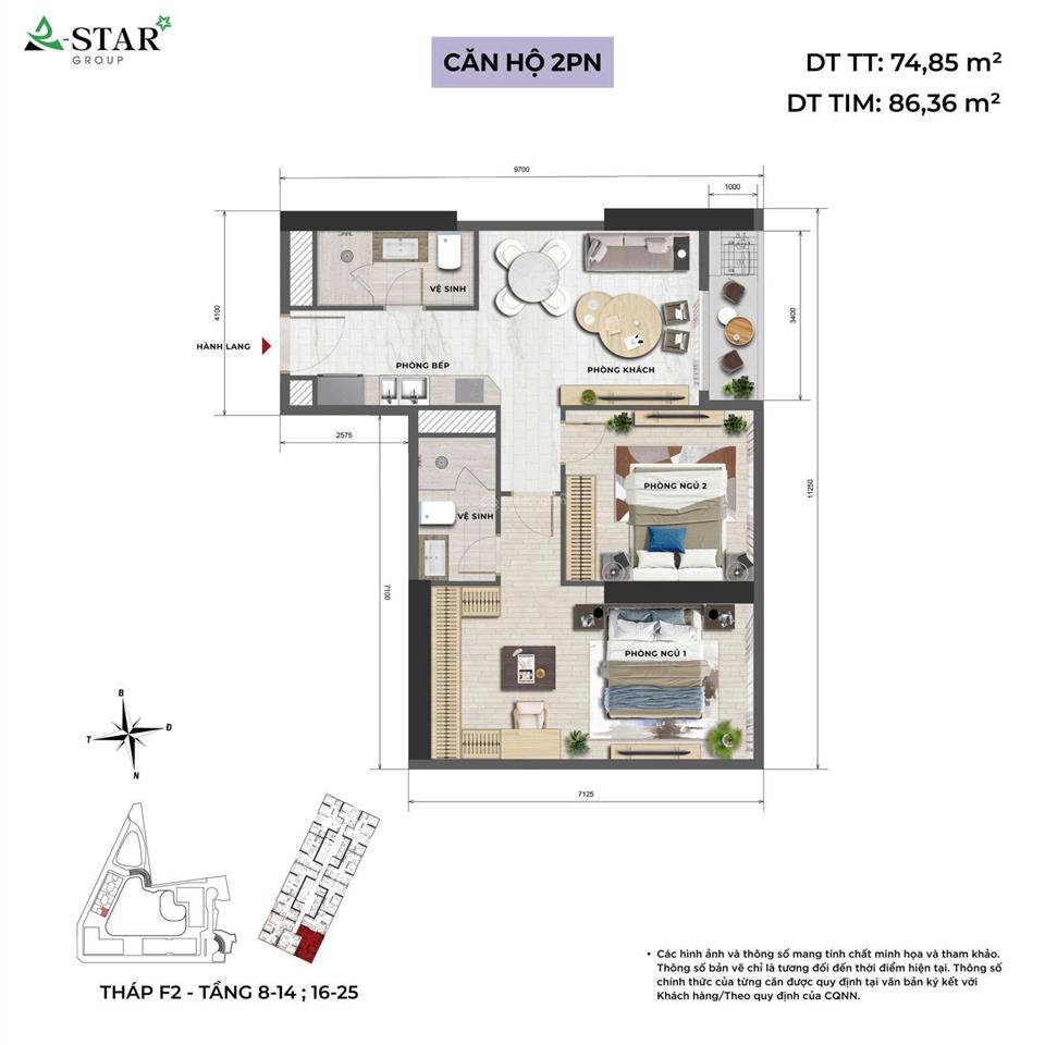 Bán gấp căn 2pn sun feliza suites cầu giấy tầng 22 view thoáng, 2pn dt 70m² duy nhất còn lại