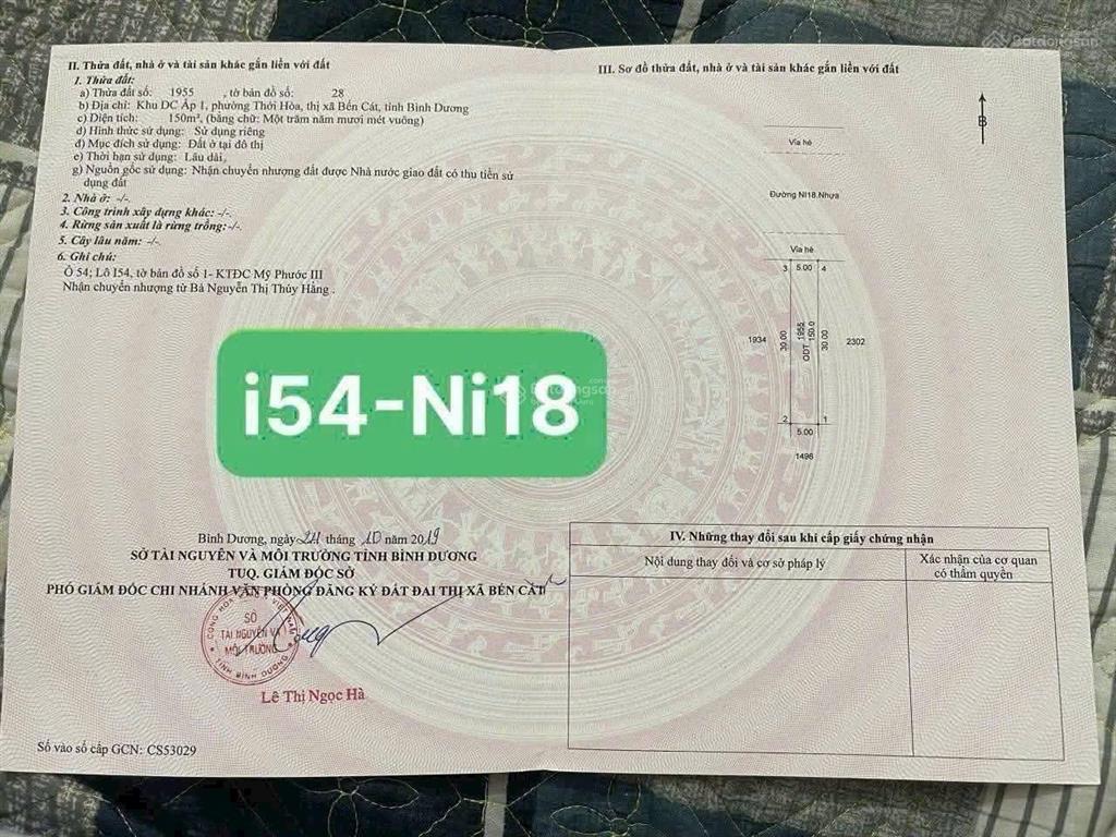 Chính chủ cần bán gấp lô đất đường nhựa lớn full thổ cư giá rẻ tại bến cát, bình dương