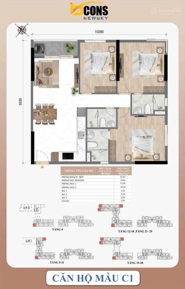 Chính chủ cần bán căn hộ 99m² 3pn3wc tầng đẹp view sông, hồ bơi thanh toán 215tr sang tên ngay