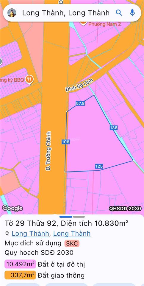 Bán đất mặt tiền đường trường chinh thị trấn long thành