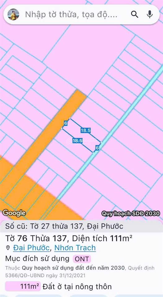 102m2 đất thổ cư 100% đường xe hơi cách chợ đại phước 600m
