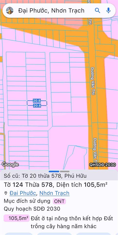 102m² đất thổ cư 100% đường xe hơi cách chợ đại phước 600m