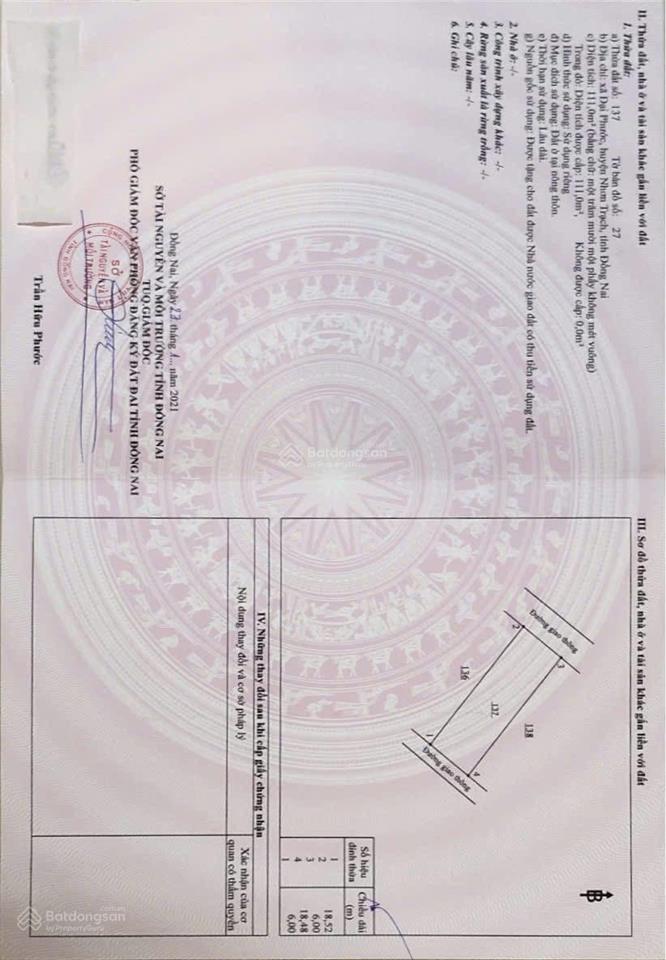 102m2 đất thổ cư 100% đường xe hơi cách chợ đại phước 600m