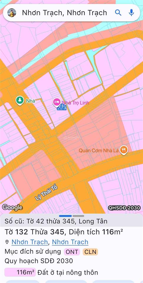 Bán nền thổ cư 116m2 có 109m2 đất ở nông thôn phường nhơn trạch